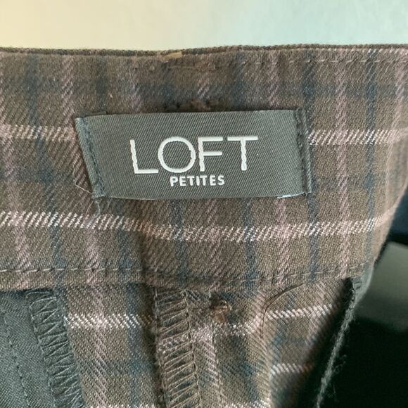 NWT Loft Brown Plaid High Waist Ankle Skinny Stretch Dress Pants Sz 2 Petite - Picture 10 of 13